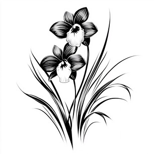 黑白兰花线条插画