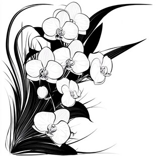 黑白线条绘就的优雅兰花