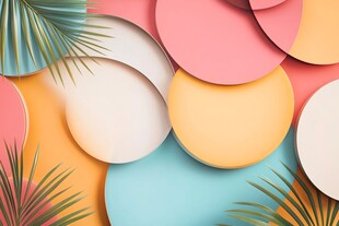 多彩圆形与棕榈叶创意背景