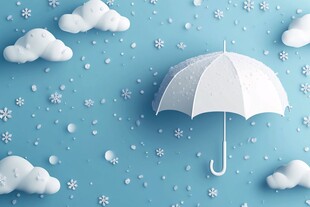 雪天中的白色雨伞与云朵