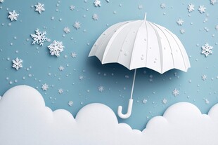 蓝天下的纸艺雪花与白伞