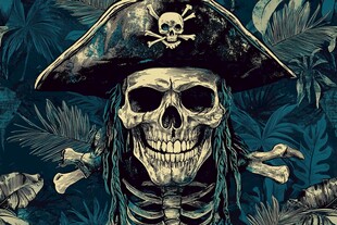 海盗骷髅插画 热带风情背景