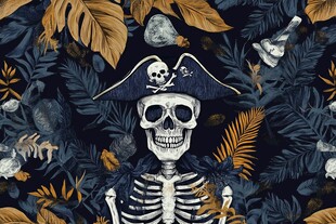 海盗骷髅与热带植物图案