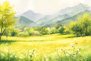 春日绿野山川诗意风光