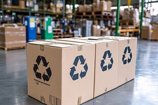 仓库中的回收纸箱