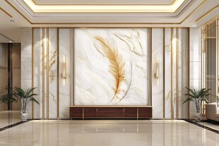 奢华客厅的羽毛壁画背景墙