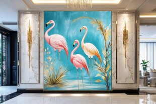 火烈鸟壁画装点豪华客厅