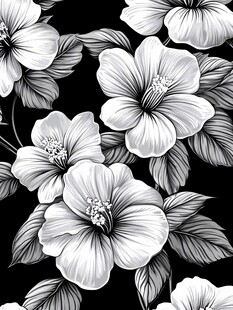 黑白木槿花图案纹理