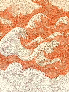 橙白相间海浪纹理图案