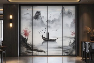 中式山水意境屏风装饰画