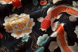 锦鲤花卉织锦面料