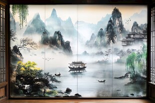 中式山水屏风画意境悠远