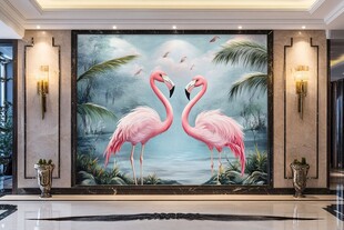 火烈鸟壁画装点优雅空间