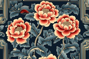 中式牡丹复古花纹图案