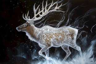 梦幻冰雪麋鹿在夜中漫步