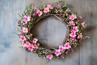 粉色花卉编织的精美花环