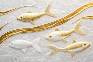 金白锦鲤游于纹理背景中