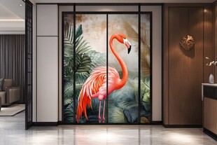火烈鸟艺术玻璃玄关装饰画