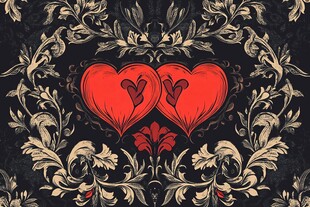复古心形花卉装饰图案