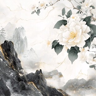 水墨山茶花之雅致山水景