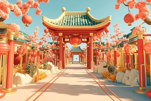 中式古风庭院的浪漫景致