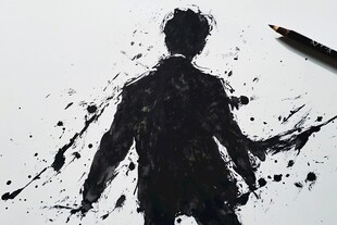 泼墨勾勒的人物背影