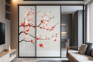 中式梅花玻璃隔断客厅美