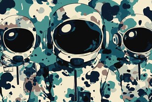 三个迷彩风宇航员插画