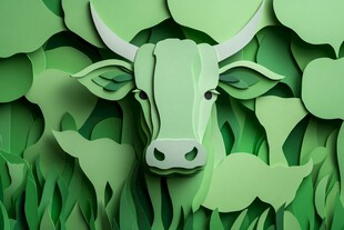 绿色剪纸风牛头艺术作品