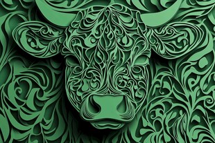 绿色牛形立体纸艺图案