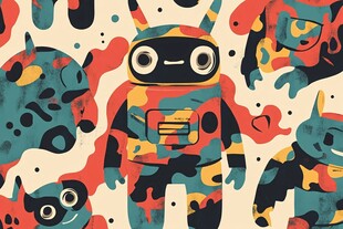 可爱多彩机器人与伙伴图案