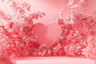 粉色浪漫心形花卉场景