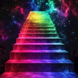 梦幻星空下的彩虹阶梯