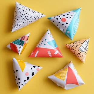 多彩几何折纸三角摆件