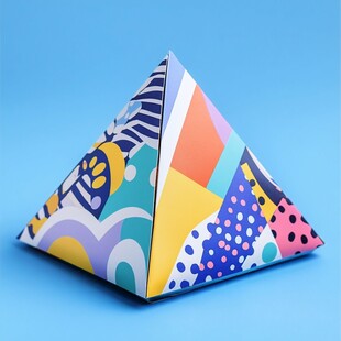 彩色图案三角锥体几何模型