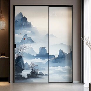 中式山水风玻璃移门设计