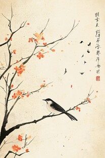 枝头栖鸟图