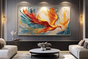 客厅中绚丽凤凰艺术挂画