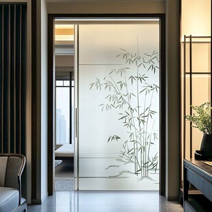 中式竹纹玻璃隔断门