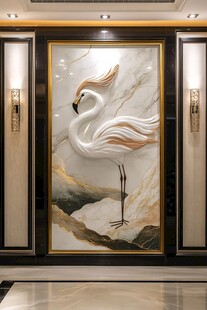玄关处优雅火烈鸟艺术壁画