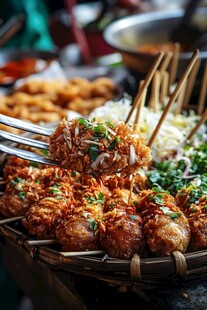 美味烤串诱人的街头小吃