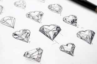 手绘心形钻石设计草图