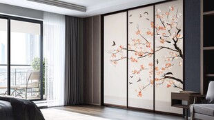 中式花鸟移门卧室空间