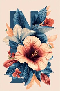 花卉装饰的字母N插画