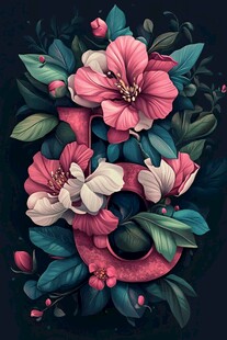 花卉环绕的数字8艺术图案