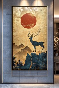 旭日下的麋鹿与山川图景