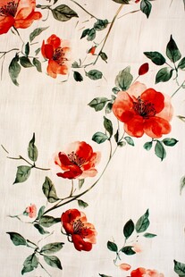 手绘红花朵绿叶精美图案