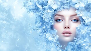 梦幻蓝花簇拥的空灵少女