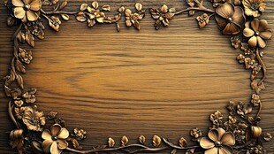 木雕花卉边框的木质背景