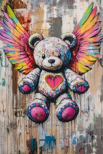 彩色翅膀涂鸦小熊艺术画